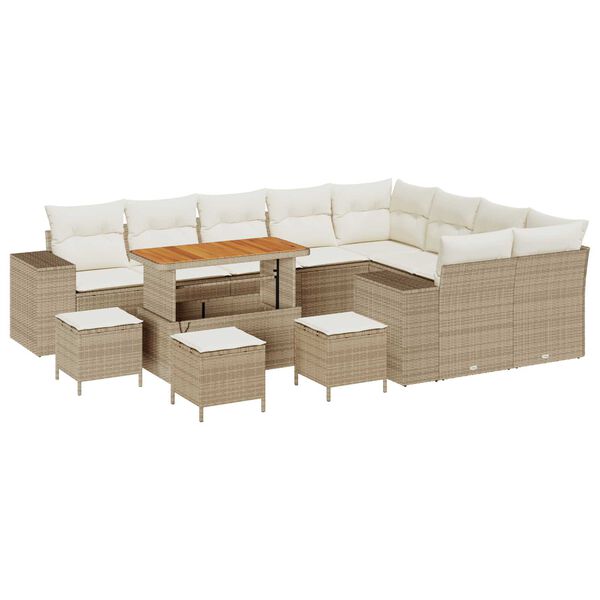 vidaXL Conjunto de sof&aacute; de jard&iacute;n 13 pcs Beige rat&aacute;n sint&eacute;tico