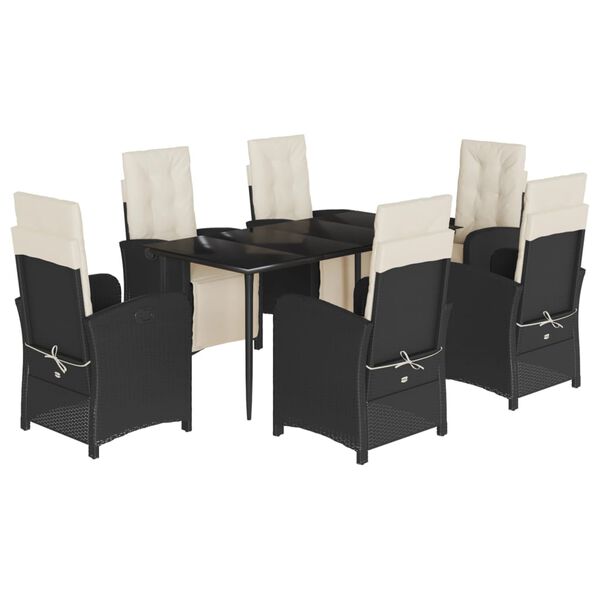 vidaXL Set de comedor de jard&iacute;n 7 pzas y cojines rat&aacute;n sint&eacute;tico negro