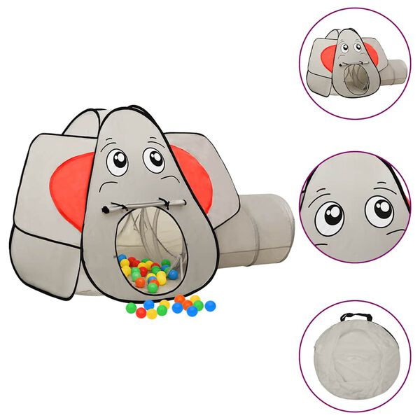 vidaXL Tienda de juegos dise&ntilde;o de elefante 250 bolas gris 174x86x101cm