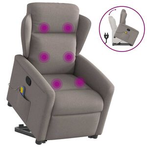 vidaXL Sill&oacute;n reclinable de masaje elevable tela gris taup&eacute;