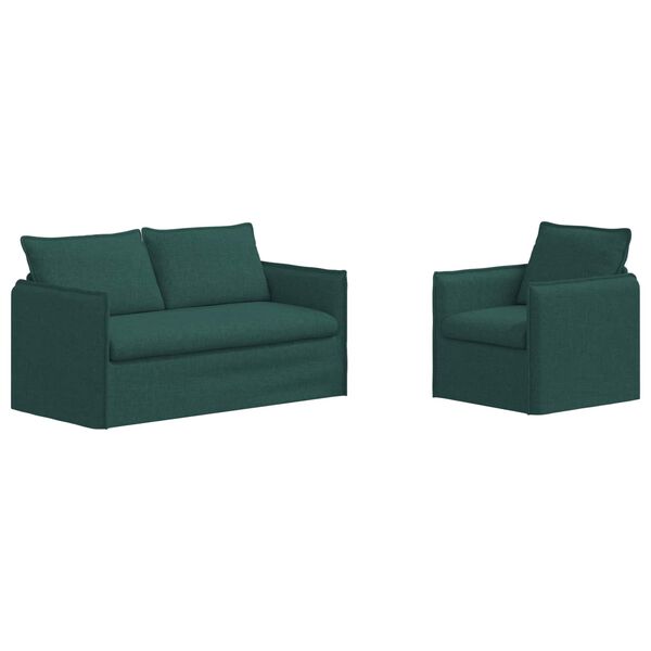 vidaXL Juego de Sof&aacute; 2 pcs Verde oscuro 196 x 82 x 85 cm tela