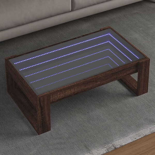 vidaXL Mesa de centro con Infinity LED marr&oacute;n roble 90x53x30 cm
