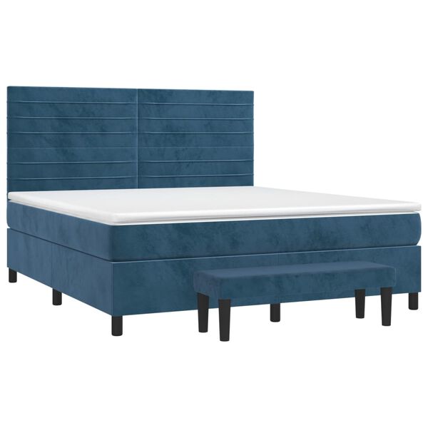 vidaXL Cama box spring con colch&oacute;n terciopelo azul oscuro 180x200 cm