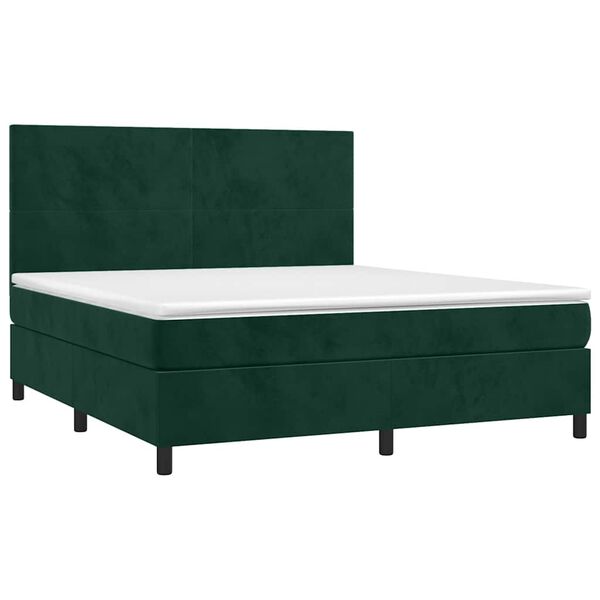 vidaXL Cama box spring colch&oacute;n y LED terciopelo verde oscuro 180x200cm