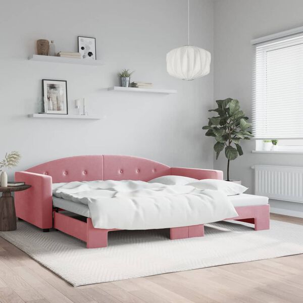 vidaXL Sof&aacute; cama nido terciopelo rosa 100x200 cm