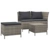 vidaXL Set de muebles de jard&iacute;n 3 pzas y cojines rat&aacute;n sint&eacute;tico gris