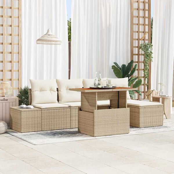 vidaXL Conjunto de Comedor de Jard&iacute;n con coj&iacute;n 6 pcs Beige y Crema