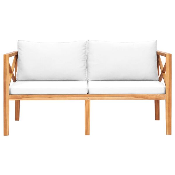 vidaXL Banco de jard&iacute;n y cojines color crema madera maciza teca