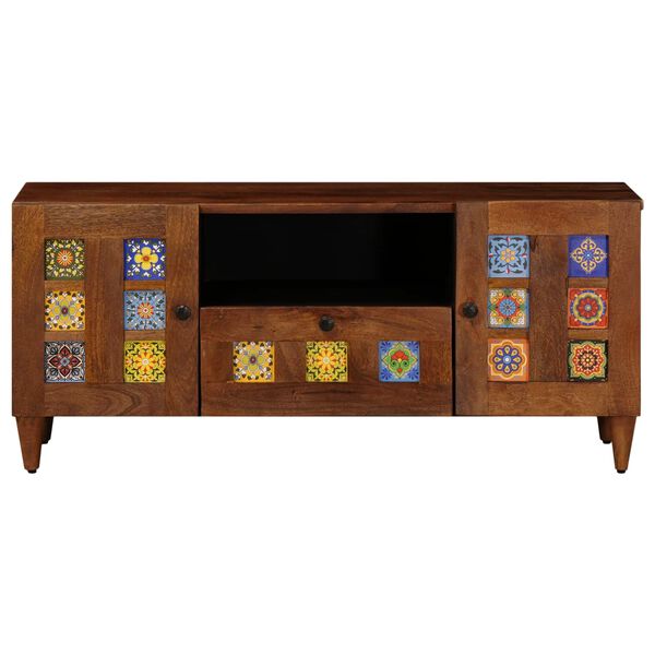 vidaXL Mueble de TV Nogal 105 x 33,5 x 46 cm Madera de mango maciza