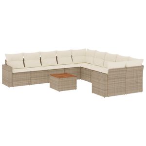 vidaXL Set de sof&aacute;s de jard&iacute;n 11pzas con cojines rat&aacute;n sint&eacute;tico beige