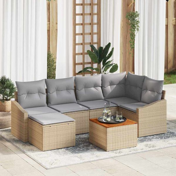 vidaXL Conjunto de sof&aacute;s de jard&iacute;n 7 pcs Beige y Gris Claro