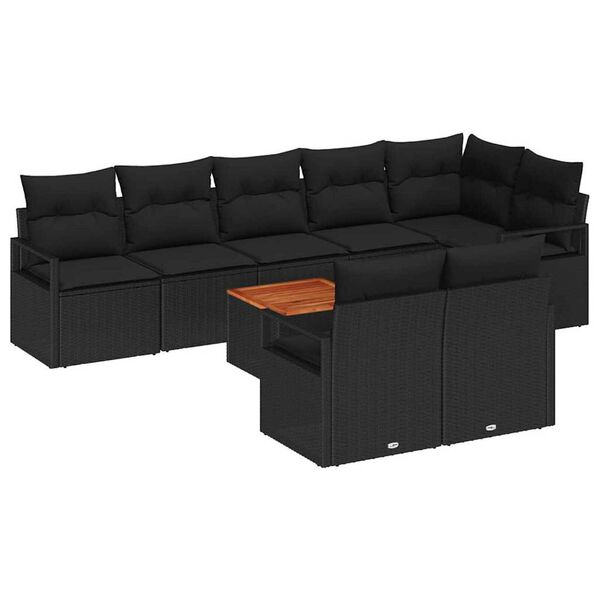vidaXL Conjunto de sofá de jardín 9 pcs Negro