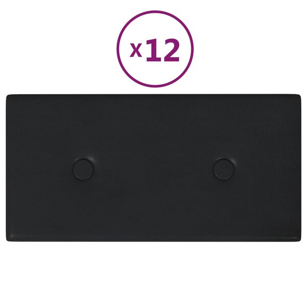 vidaXL Paneles de pared 12 uds cuero sint&eacute;tico negro 30x15 cm 0,54 m&sup2;