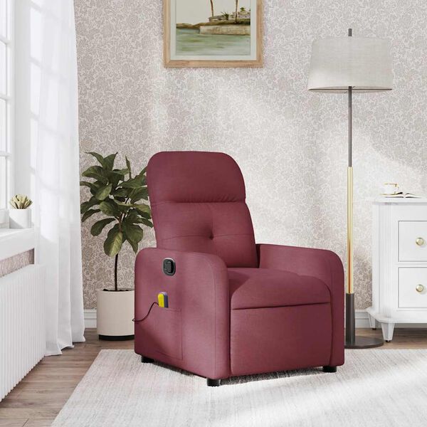 vidaXL Sill&oacute;n de masaje reclinable de tela color vino tinto