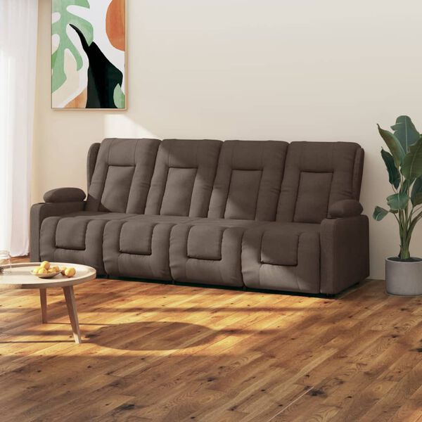 vidaXL Sill&oacute;n de masaje reclinable 4 plazas con portavasos tela taupe