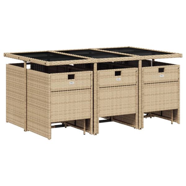 vidaXL Set comedor de jardín 11 pzas con cojines ratán sintético beige