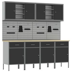 vidaXL Armario de trabajo 10 uds. Negro Madera Ingenierizada y Acero