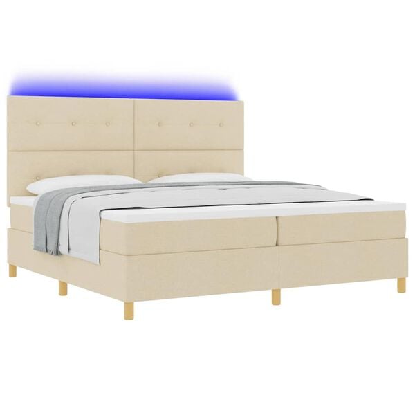 vidaXL Cama Box Spring LED con colch&oacute;n Crema 200 x 200 cm tela