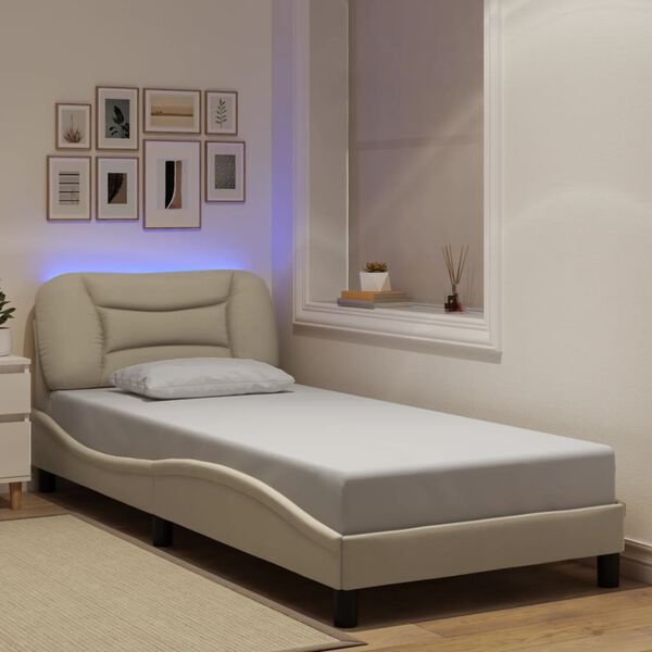 vidaXL Estructura de cama con LED sin colchón Hvar tela crema 90x190 cm
