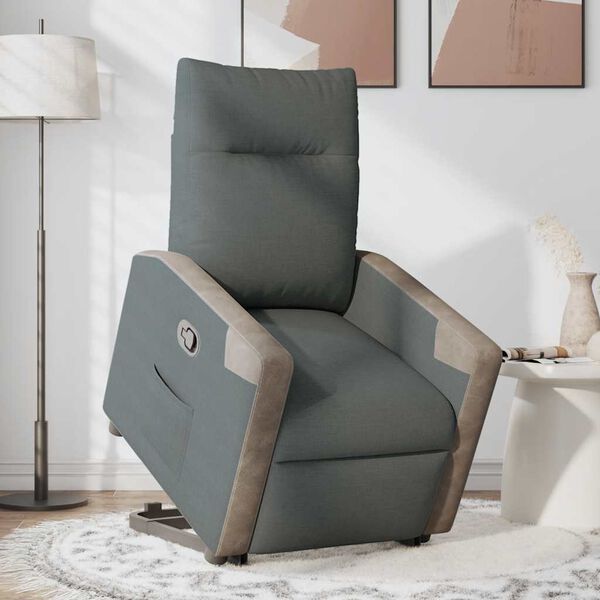 vidaXL Sill&oacute;n reclinable elevable de tela gris oscuro