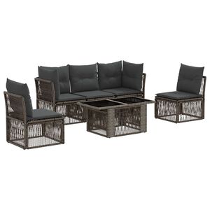 vidaXL Conjunto de sof&aacute;s de jard&iacute;n 6 uds. Gris rat&aacute;n sint&eacute;tico