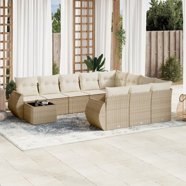vidaXL Set de sof&aacute;s de jard&iacute;n 11pzas con cojines rat&aacute;n sint&eacute;tico beige