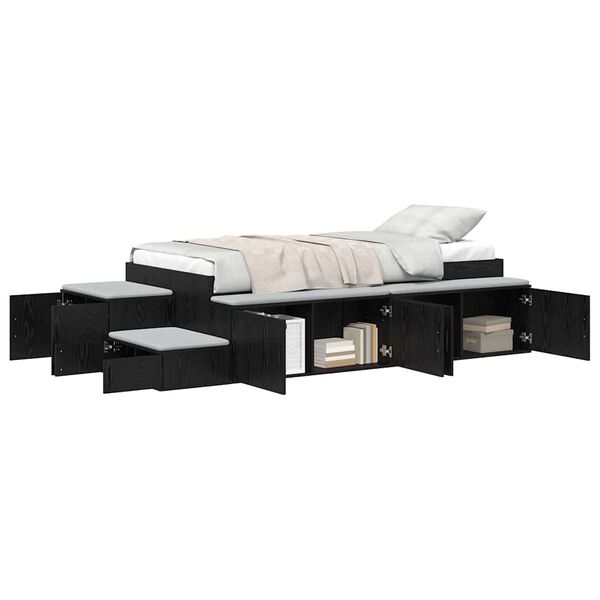 vidaXL Cama con almacenamiento Roble Negro 90 cm Madera contrachapada