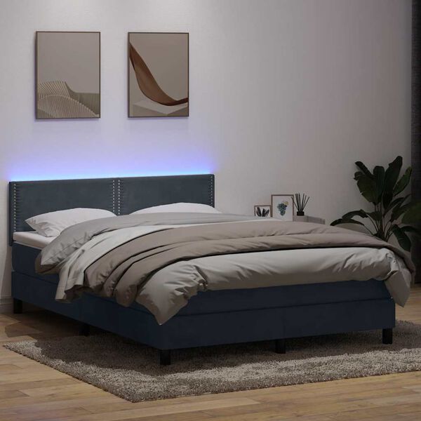 vidaXL Cama box spring con colch&oacute;n y LED terciopelo gris oscuro 140x210 cm
