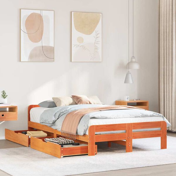vidaXL Estructura de cama sin colch&oacute;n madera maciza marr&oacute;n 135x190 cm
