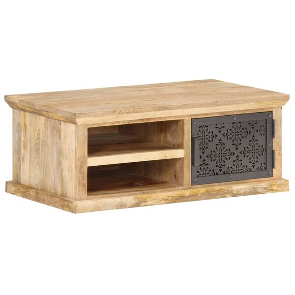 vidaXL Mesa de centro con puerta madera maciza de mango 90x50x35 cm