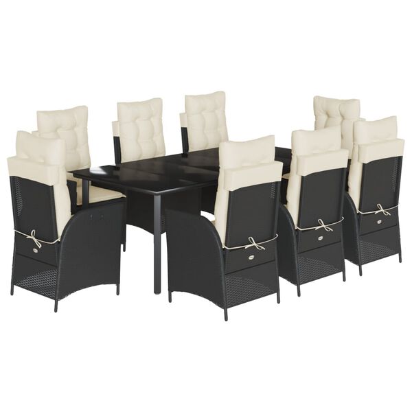 vidaXL Set de comedor de jard&iacute;n 9 pzas y cojines rat&aacute;n sint&eacute;tico negro