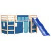vidaXL Cama alta para ni&ntilde;os con cortinas madera pino azul 80x200 cm
