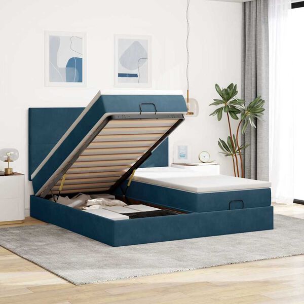 vidaXL Estructura de cama otomana colchones terciopelo azul oscuro