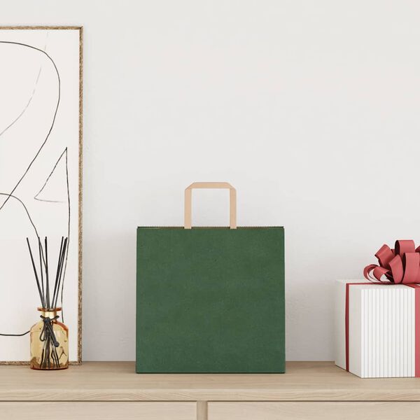 vidaXL Bolsas de papel con asas 50 uds verde 26x17x25 cm
