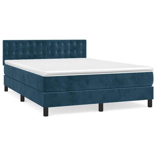 vidaXL Cama box spring con colch&oacute;n terciopelo azul oscuro 140x190 cm