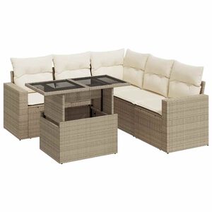 vidaXL Juego de sof&aacute;s jard&iacute;n con cojines 6 pzas rat&aacute;n sint&eacute;tico beige
