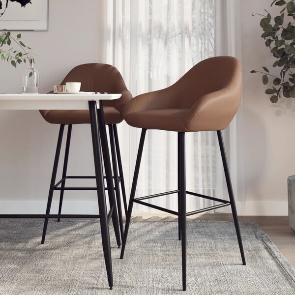 vidaXL Taburetes de barra cocina 2 uds cuero sintético marrón oscuro