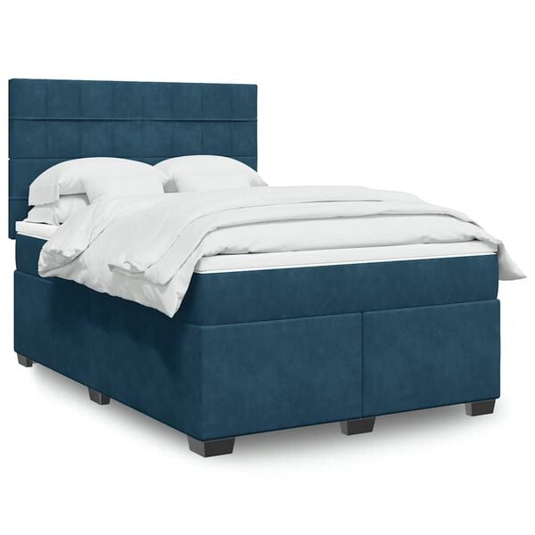 vidaXL Cama box spring con colch&oacute;n terciopelo azul 140x200 cm