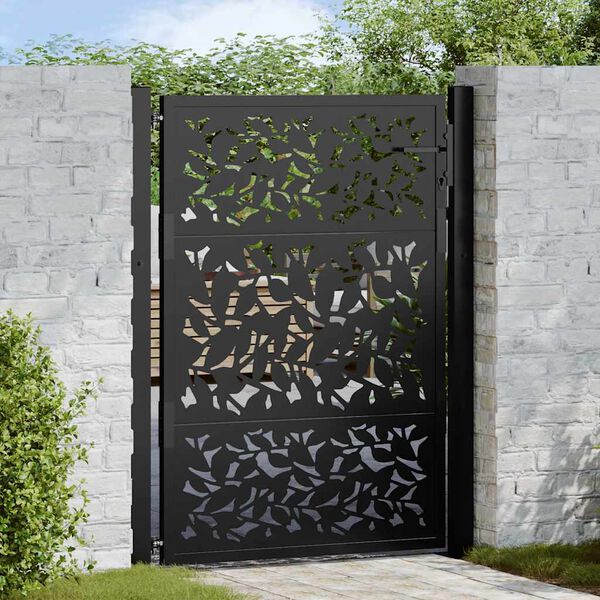 vidaXL Puerta de jardín negra 100x125 cm diseño de hojas de acero