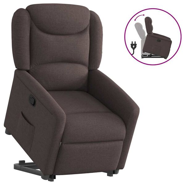 vidaXL Sill&oacute;n reclinable elevable tela marr&oacute;n oscuro