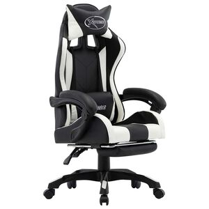 vidaXL Silla gaming con reposapi&eacute;s cuero sint&eacute;tico blanco y negro