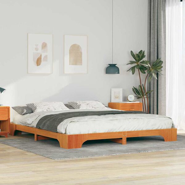 vidaXL Estructura de cama Marrón 200 x 210 cm Madera de pino macizo