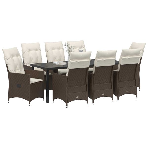 vidaXL Conjunto de Comedor de Jard&iacute;n con coj&iacute;n 9 pcs Marr&oacute;n Polirat&aacute;n