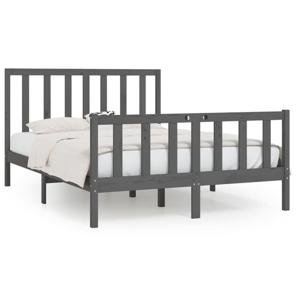 vidaXL Estructura de cama madera maciza gris King Size 150x200 cm