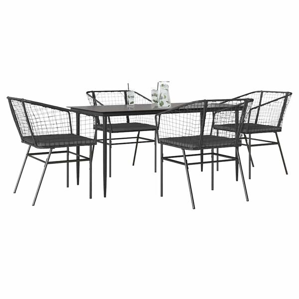 vidaXL Juego de comedor jard&iacute;n 5 piezas cojines rat&aacute;n sint&eacute;tico negro