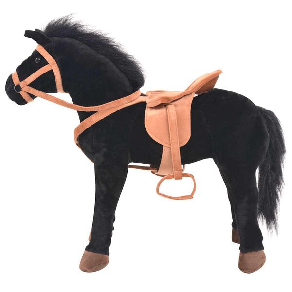 vidaXL Caballo de juguete de pie de peluche negro