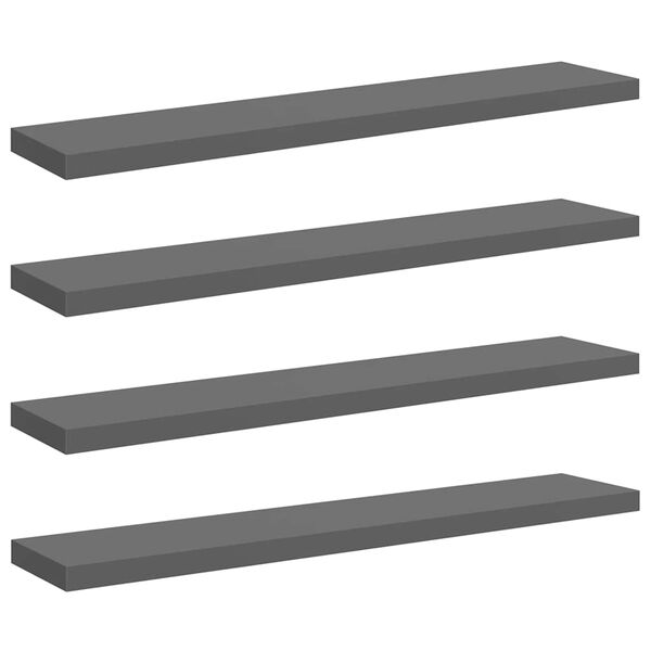 vidaXL Estante flotante de pared 4 uds MDF gris brillo 120x23,5x3,8 cm