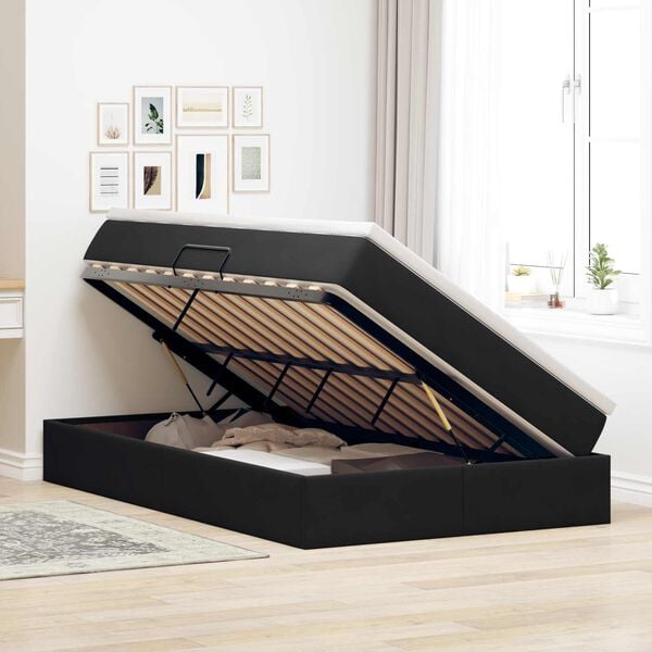 vidaXL Cama con almacenamiento y colch&oacute;n Negro 120 x 190 cm Terciopelo