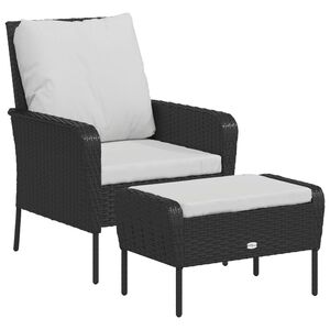 vidaXL Sill&oacute;n de jard&iacute;n con reposapi&eacute;s rat&aacute;n sint&eacute;tico negro