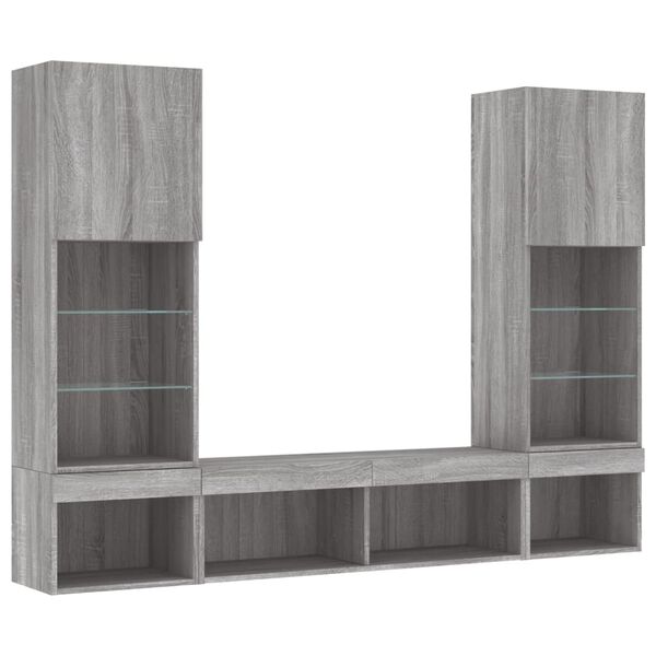 vidaXL Muebles TV pared con LED 5 pzas madera ingenier&iacute;a gris Sonoma